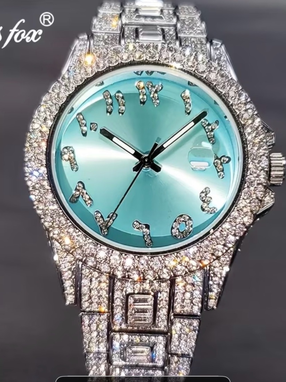 Turquoise Dial lab created -Accented Silver Watch